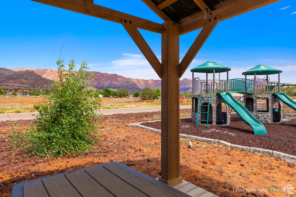 Exterior space with a mountain view