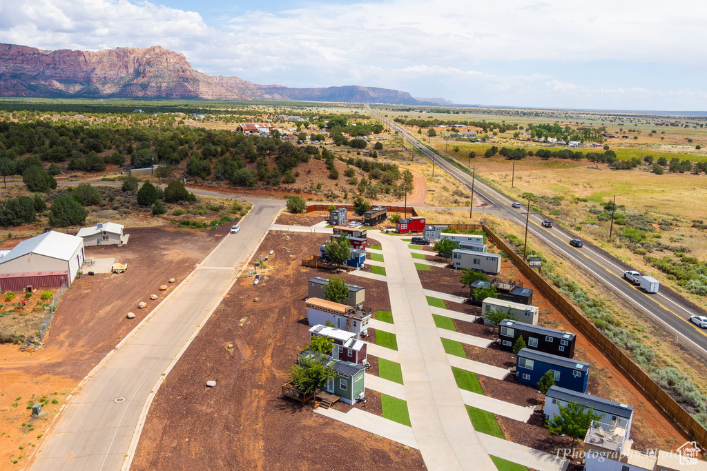 Drone / aerial view with a mountain view