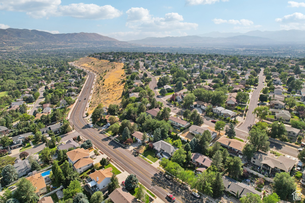 Aerial view featuring a mountain view