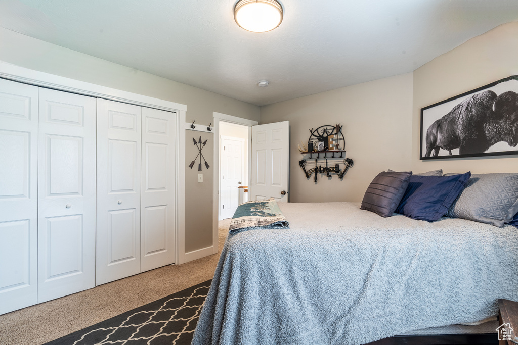 Bedroom featuring a closet and carpet floors