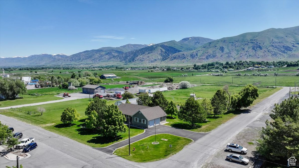 Birds eye view of property with a mountain view