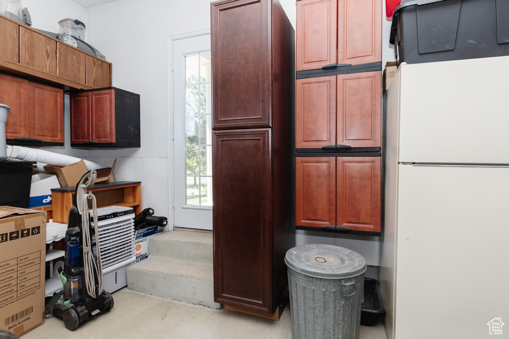 Kitchen with white fridge