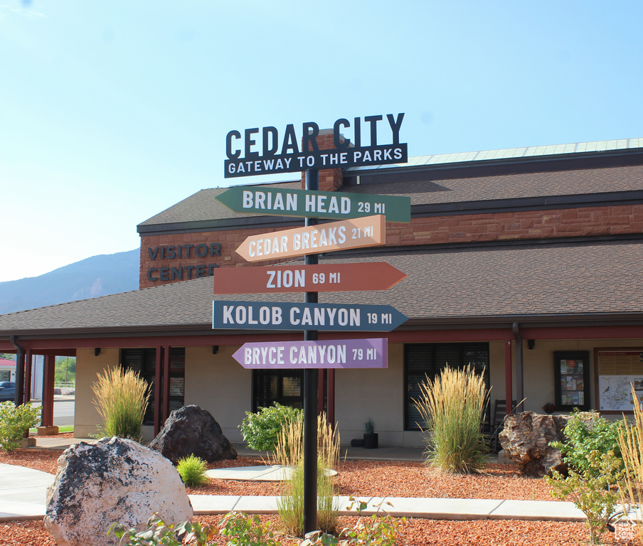 View of building exterior featuring a mountain view