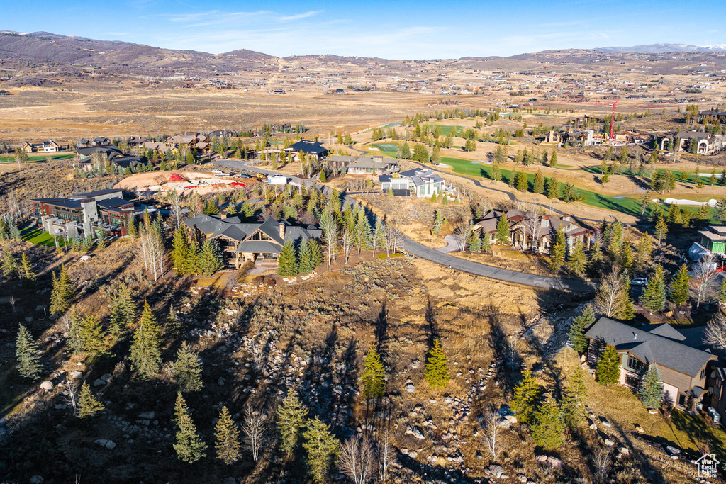 Birds eye view of property with a mountain view