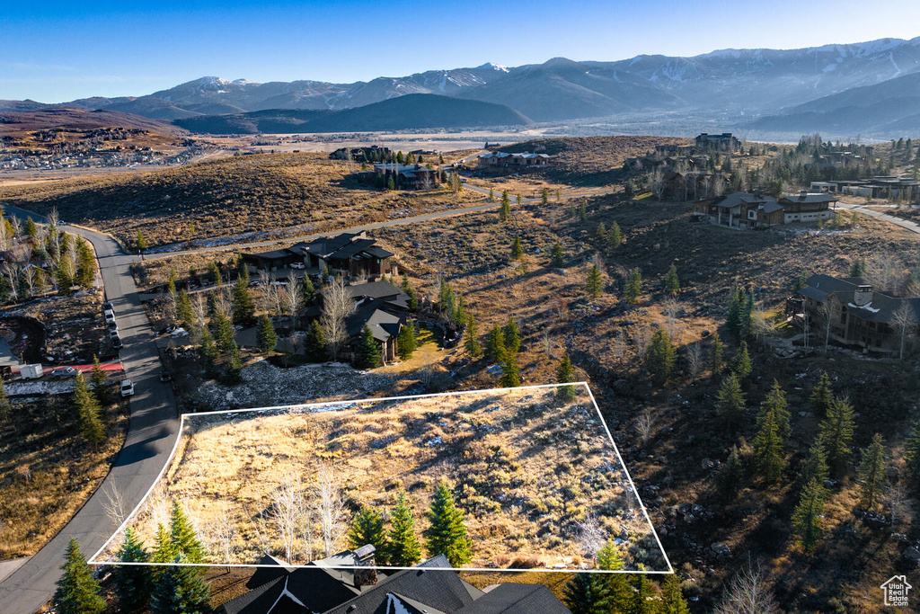 Aerial view featuring a mountain view