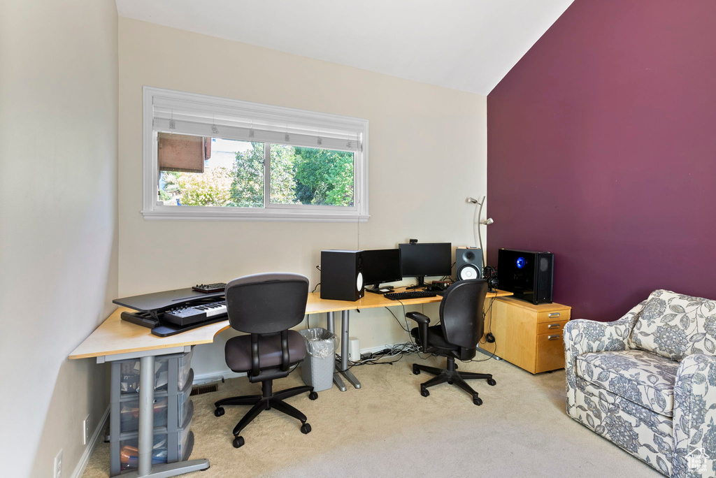 Office space with light carpet