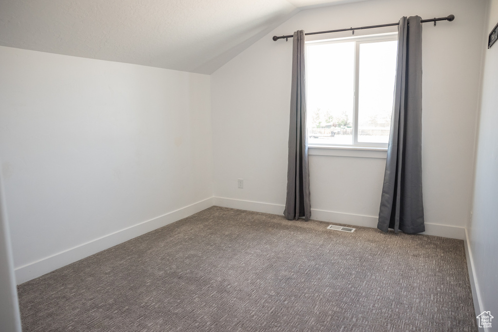 Additional living space featuring lofted ceiling and carpet flooring