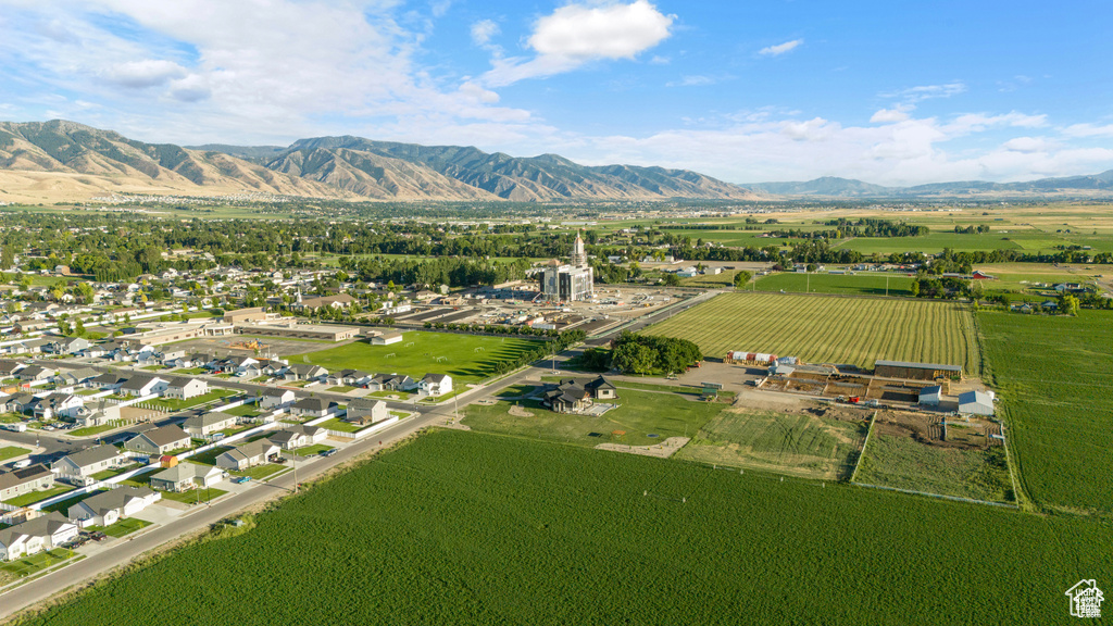 Drone / aerial view featuring a mountain view and a rural view