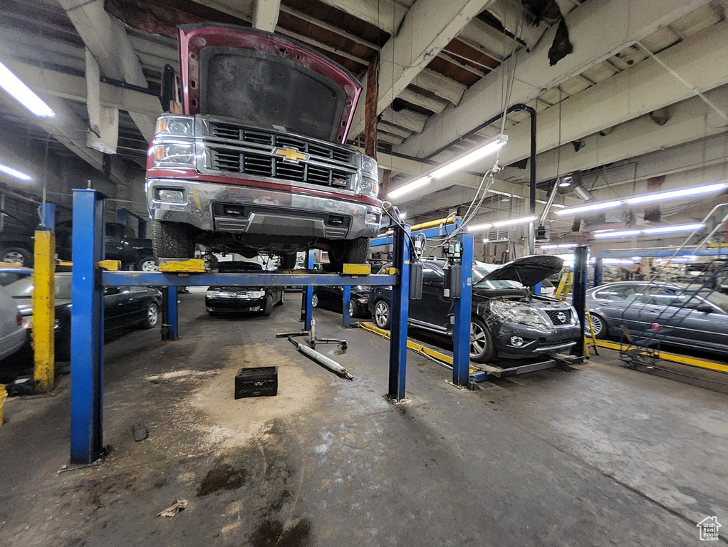 Garage with a workshop area