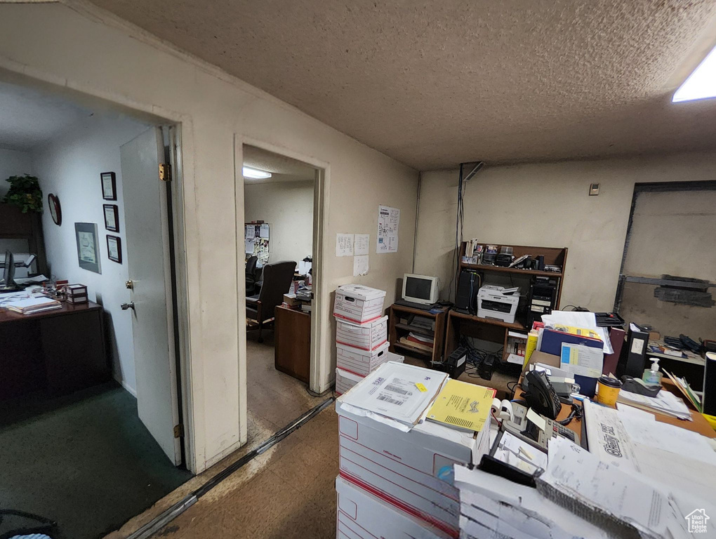 Office space with a textured ceiling