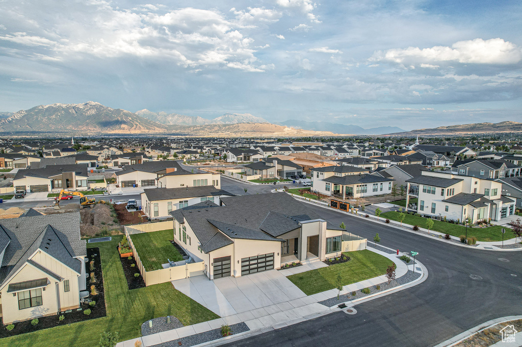 Aerial view featuring a mountain view