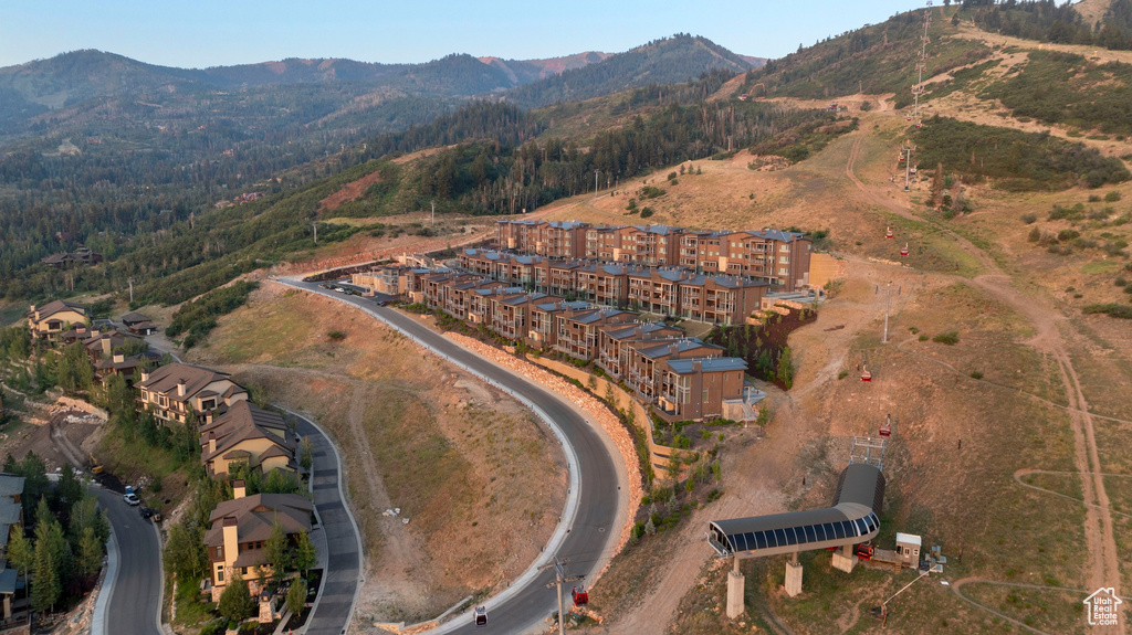 Aerial view with a mountain view