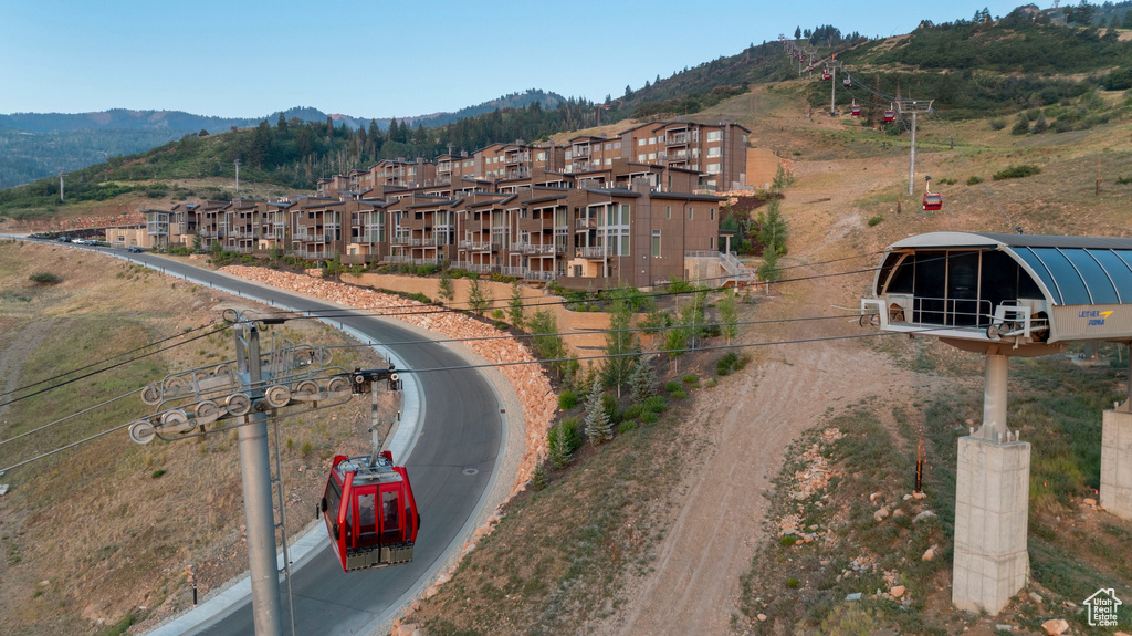 Drone / aerial view with a mountain view