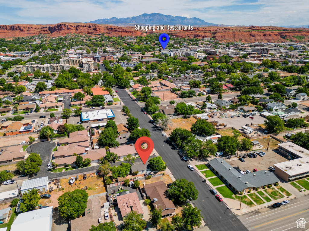 Drone / aerial view with a mountain view