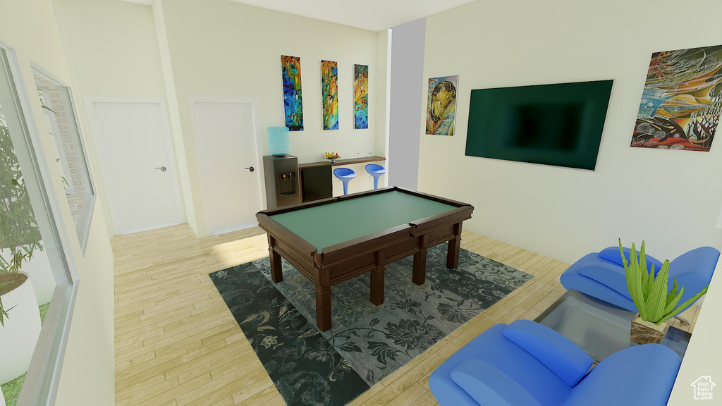 Rec room featuring light hardwood / wood-style flooring and billiards