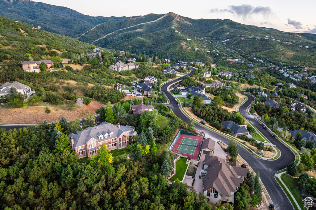 Aerial view featuring a mountain view