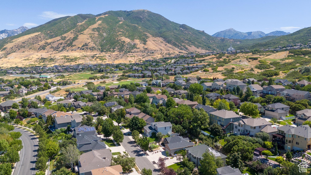 Aerial view featuring a mountain view