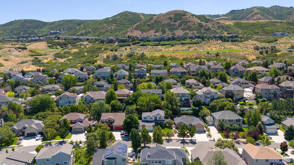 Aerial view featuring a mountain view