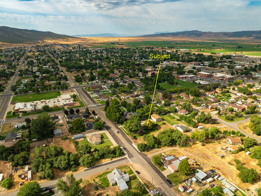 Drone / aerial view featuring a mountain view