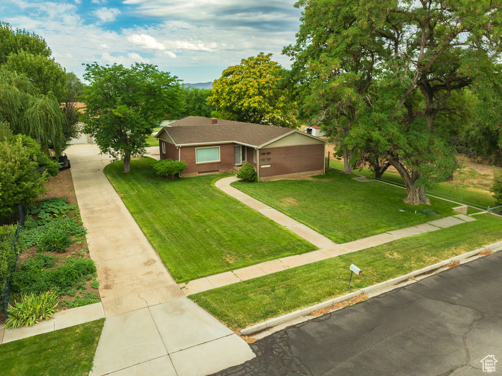 Ranch-style house with a front yard