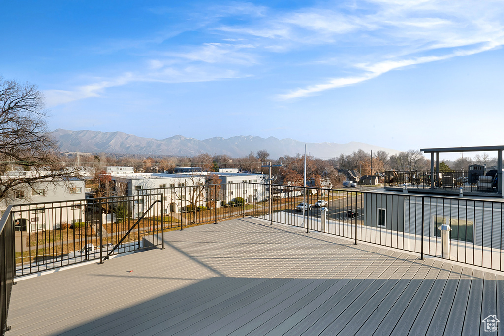 Wooden terrace with a mountain view