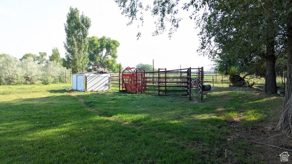 View of yard with an outbuilding