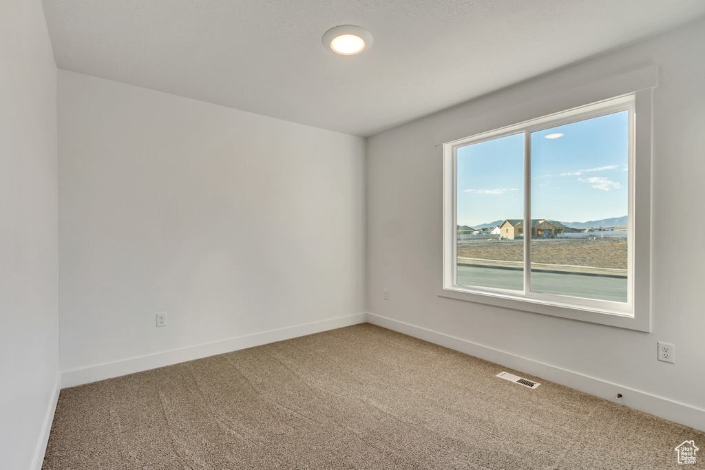 Carpeted spare room with a mountain view