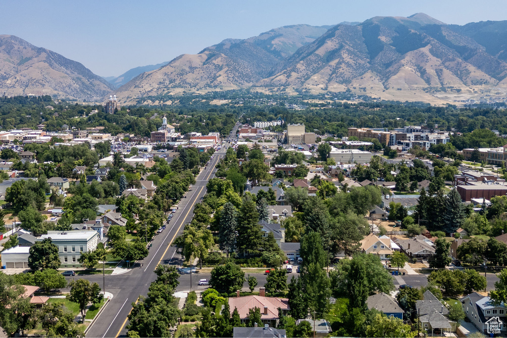 Aerial view featuring a mountain view