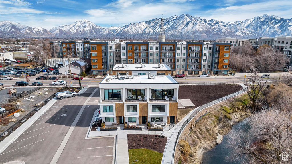 Aerial view featuring a mountain view