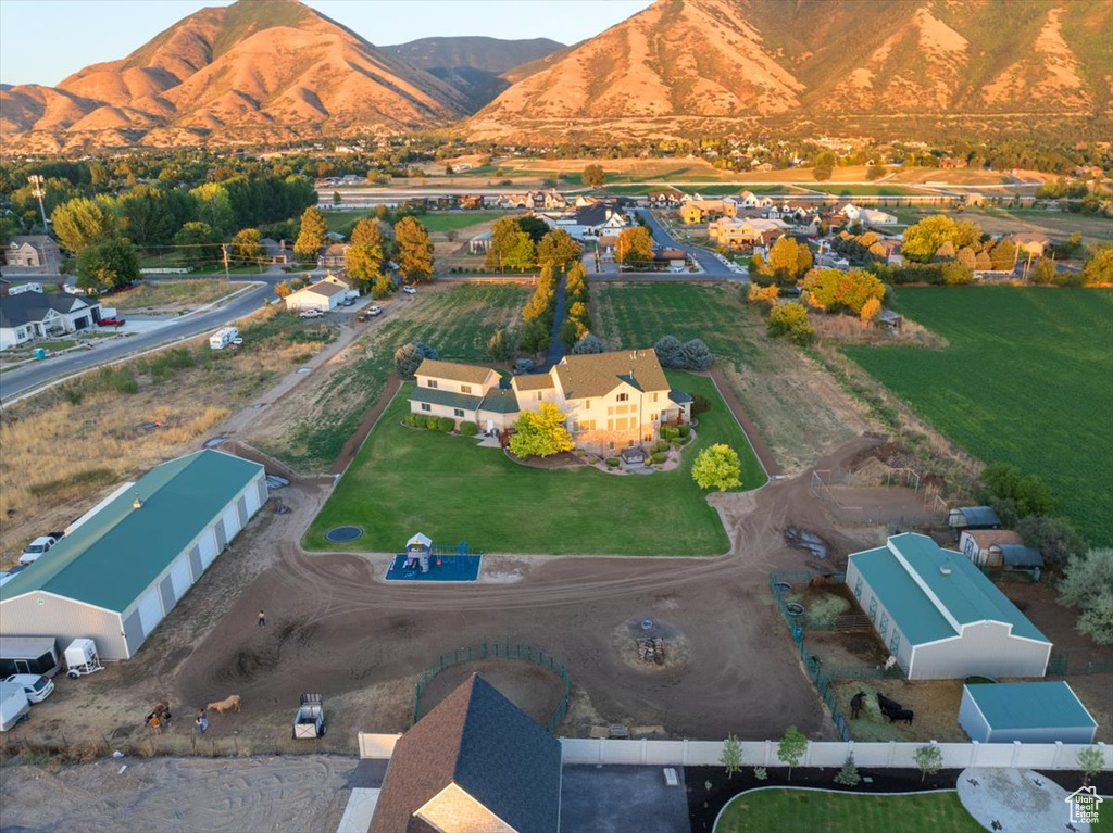 Drone / aerial view with a mountain view