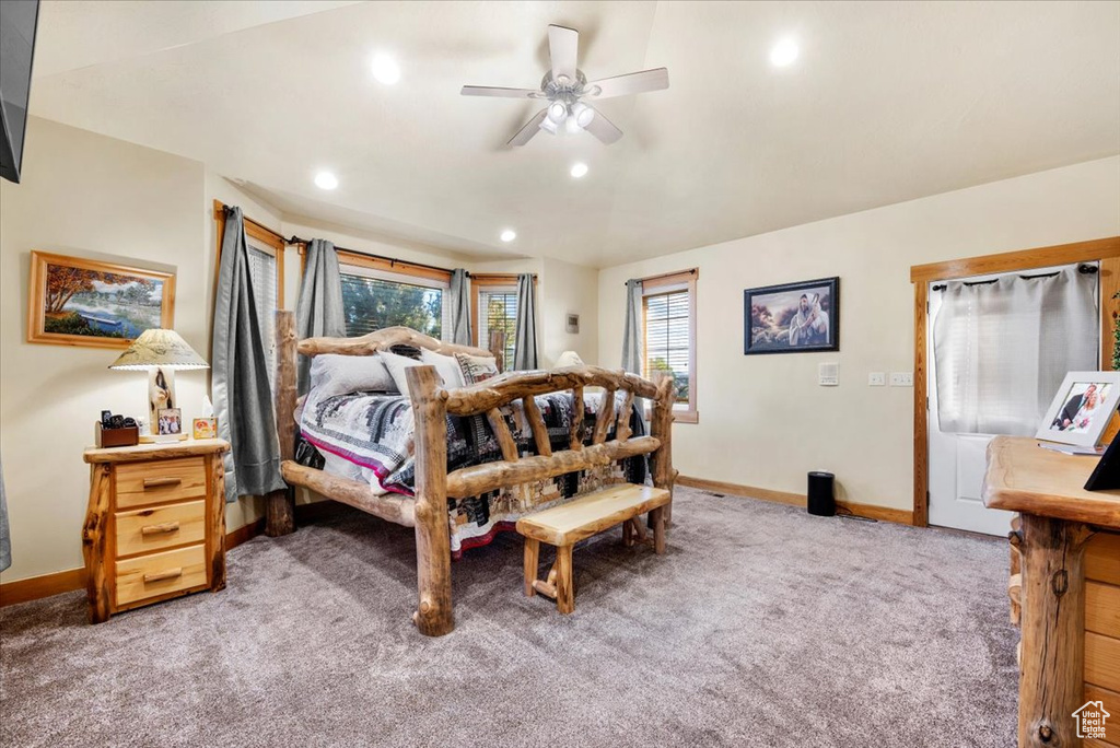 Bedroom with carpet floors and ceiling fan