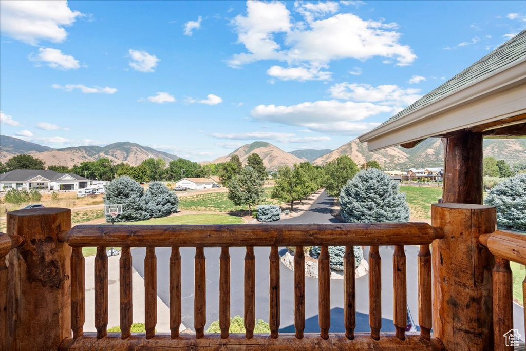 Exterior space featuring a mountain view