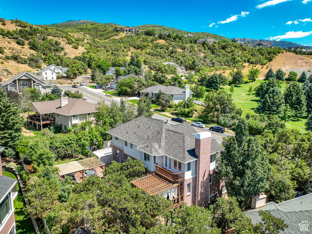 Aerial view featuring a mountain view