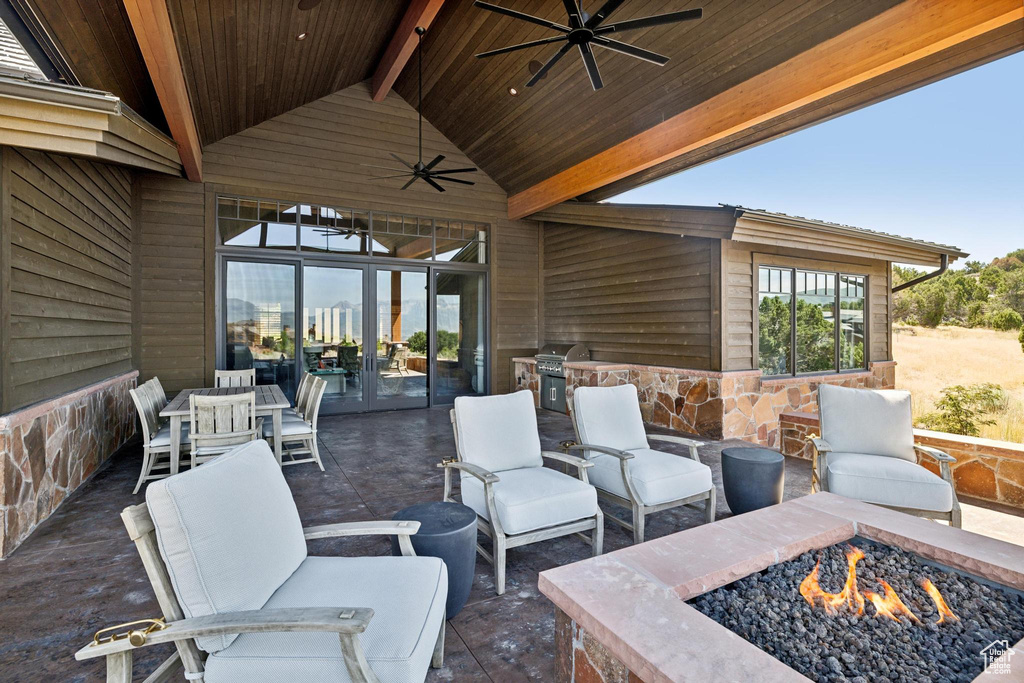 View of patio / terrace featuring a grill and ceiling fan