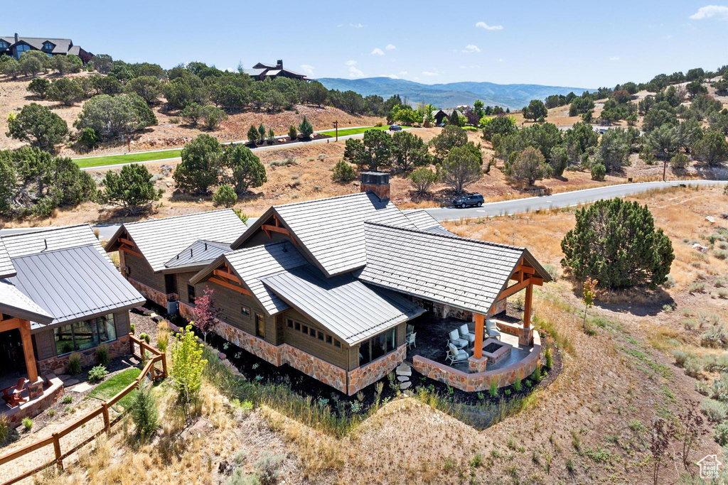 Aerial view featuring a mountain view