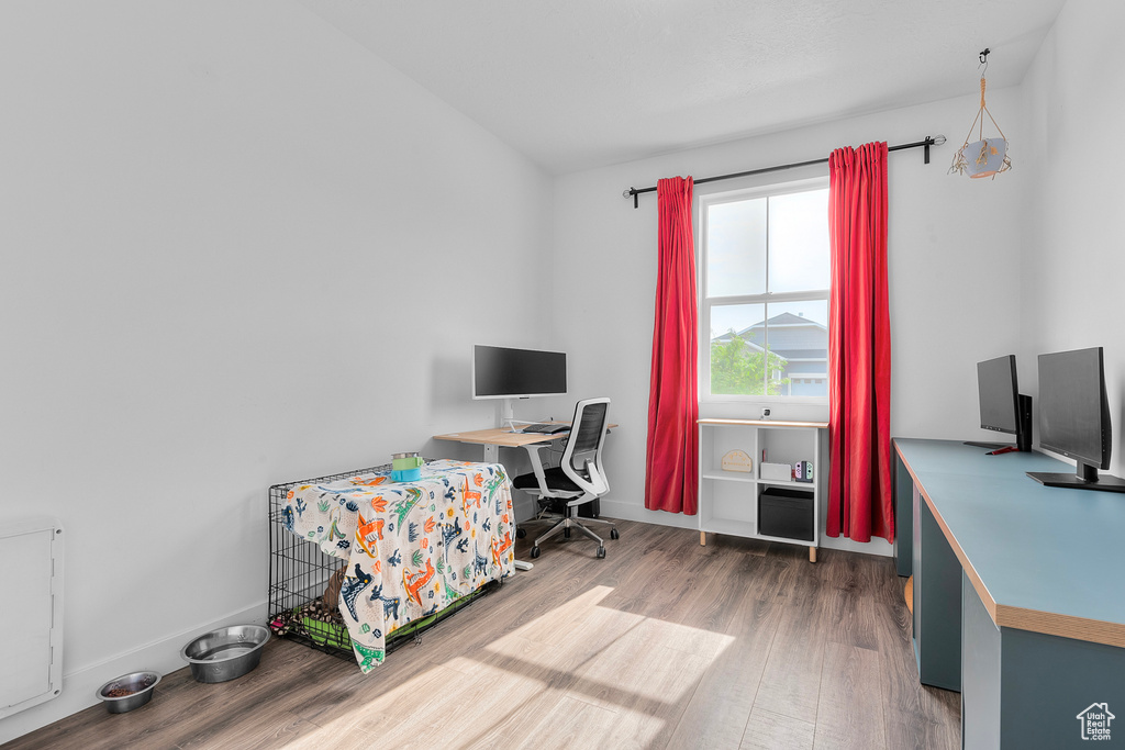 Office featuring hardwood / wood-style floors