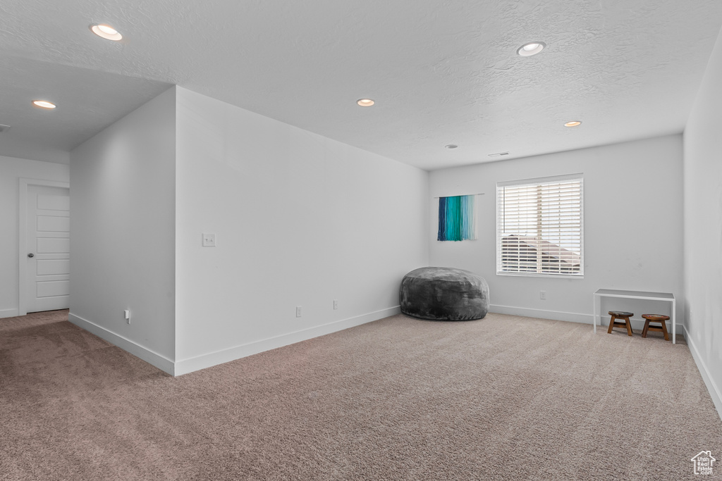 Unfurnished room with light colored carpet