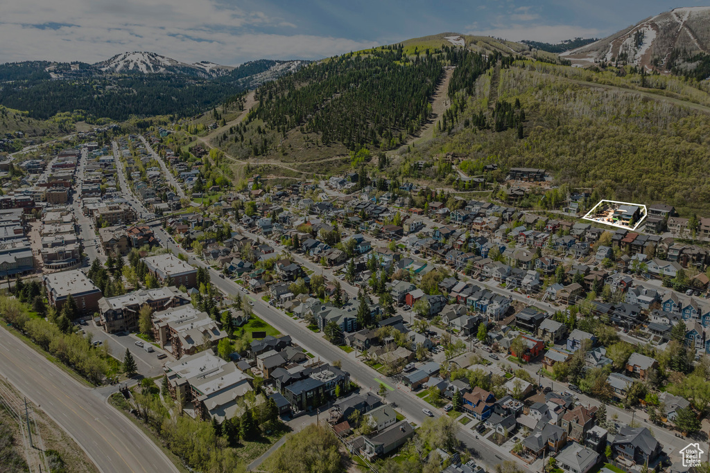 Aerial view featuring a mountain view