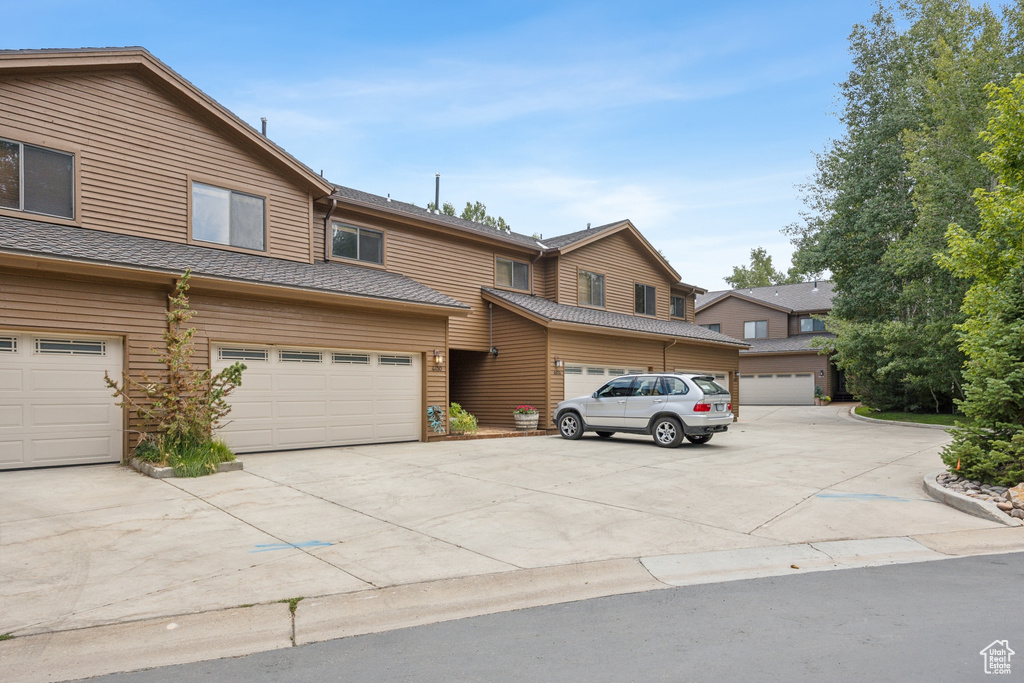 View of front of home with a garage