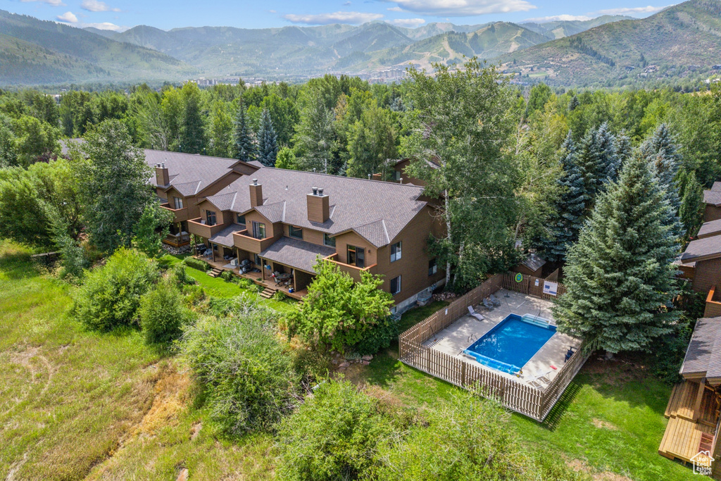 Drone / aerial view with a mountain view