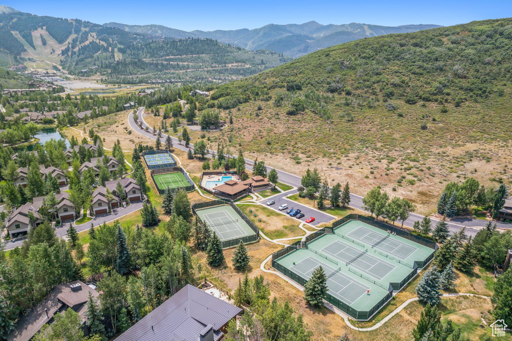 Aerial view featuring a mountain view