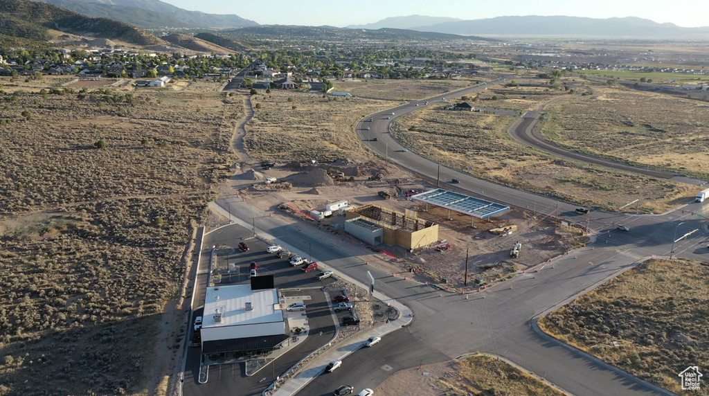 Aerial overview of property's location featuring mountains