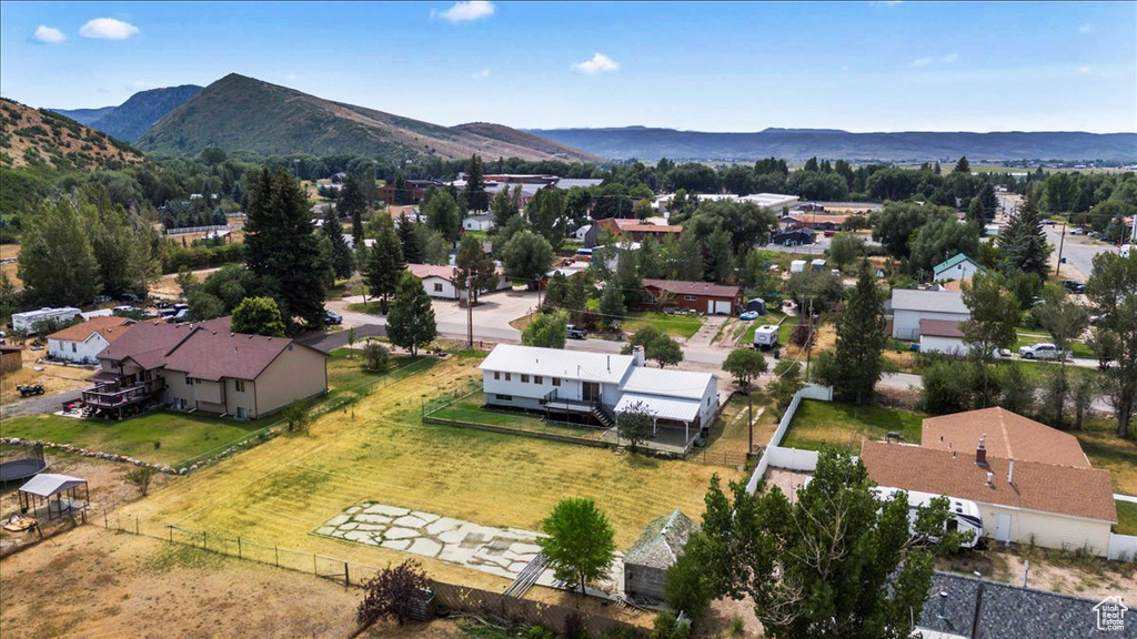 Drone / aerial view with a mountain view