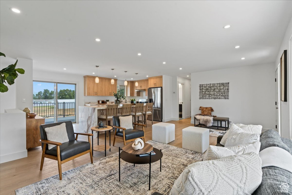 Living room featuring light wood-type flooring