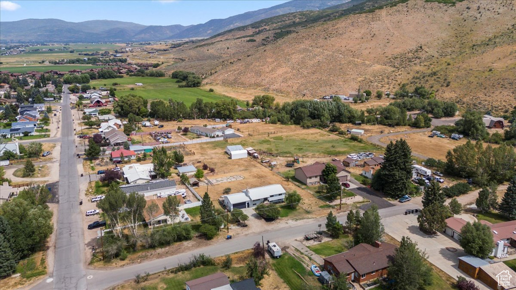 Aerial view featuring a mountain view