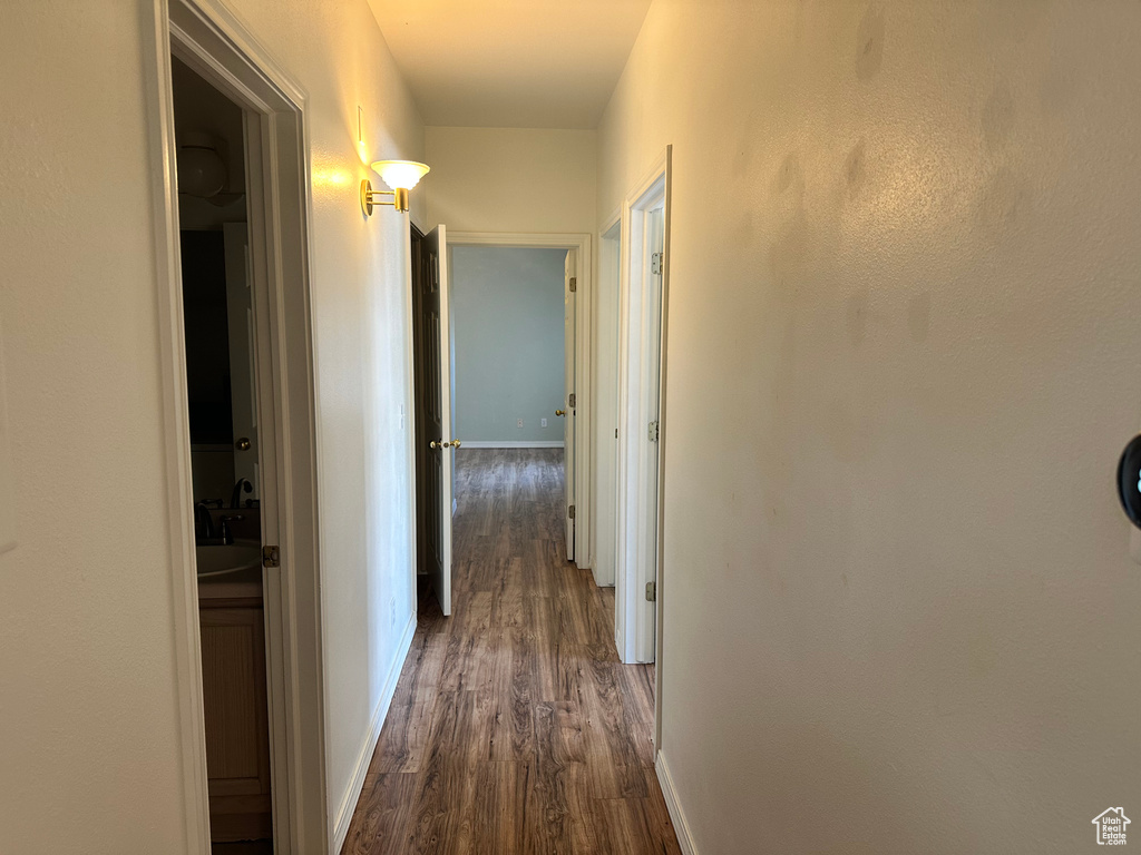 Corridor with dark wood-type flooring