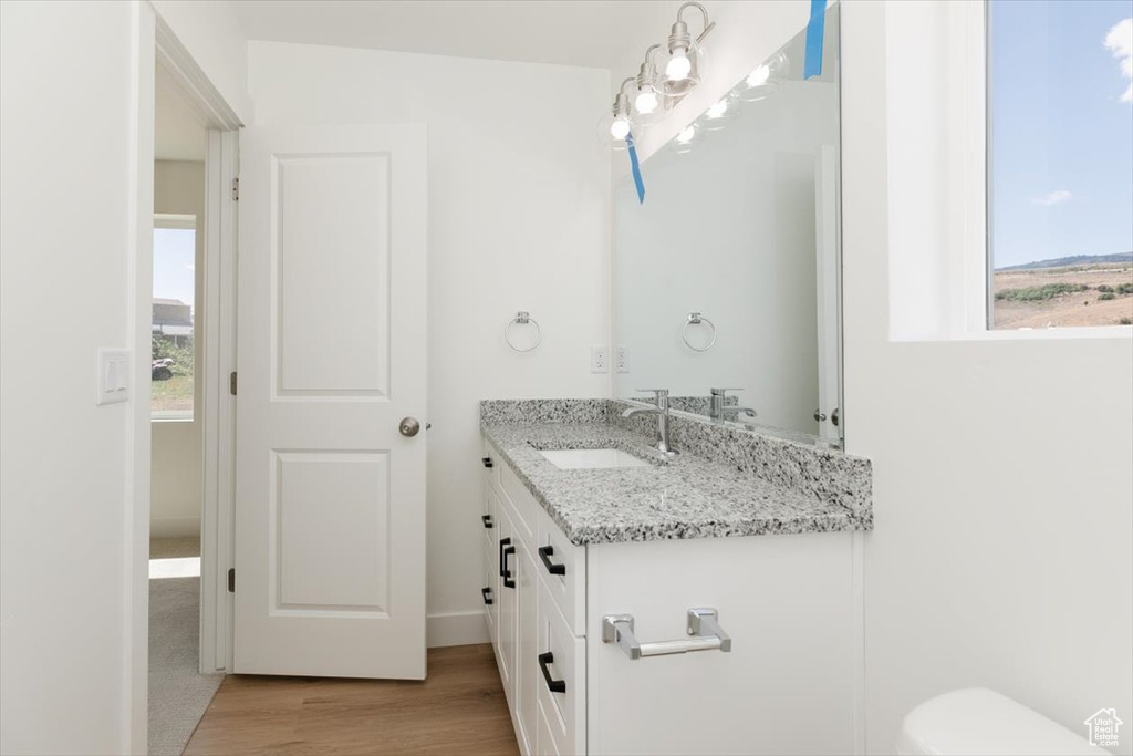 Bathroom featuring vanity and hardwood / wood-style floors