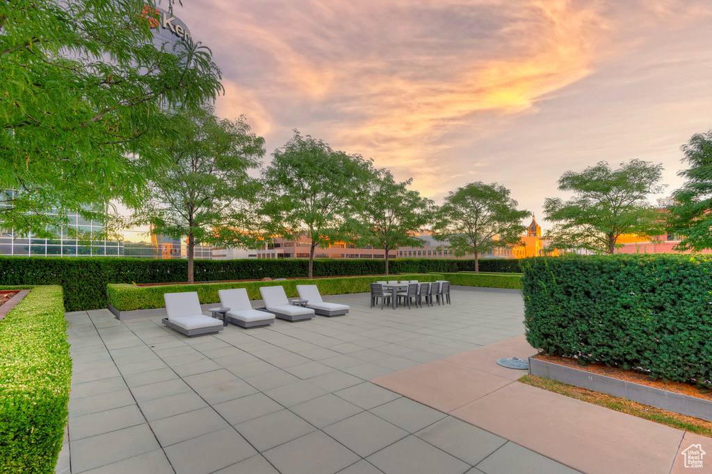 View of patio terrace at dusk