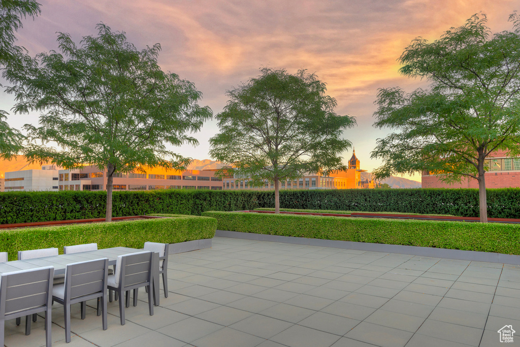 View of patio terrace at dusk