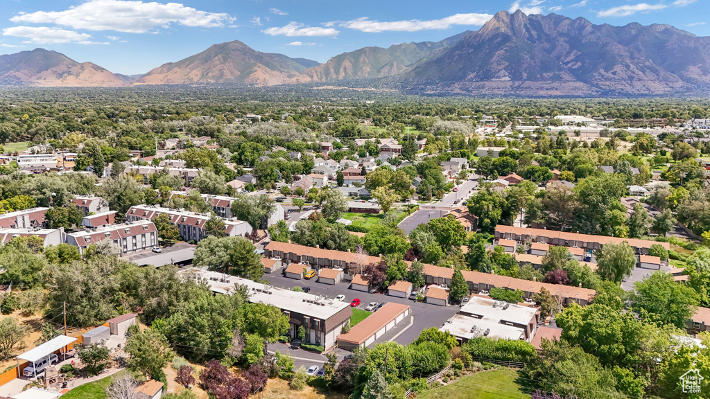 Aerial view featuring a mountain view